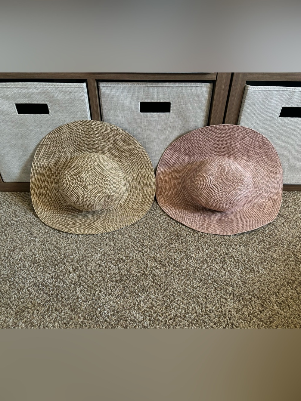 David and Young Packable Wide Brim Hats - Pink & Natural